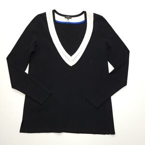 Talbots Sweater Women Petite M Black V-Neck Pullover Classic Preppy Nautical‎